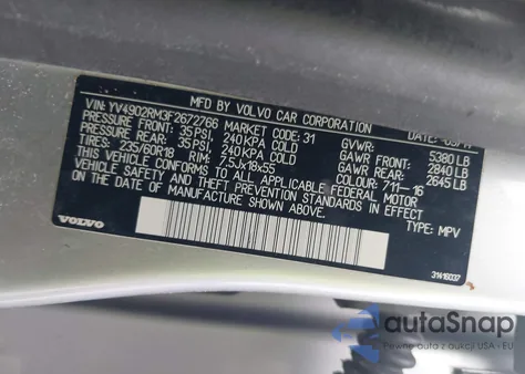 2015 Volvo Xc60 T6 Platinum из США, поврежденный, VIN YV4902RM3F2672766